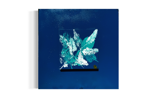 Leaves in blue 30x30cm Acryl auf Holz
